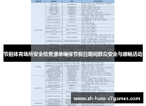 节前体育场所安全检查清单确保节假日期间群众安全与顺畅活动